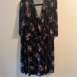 Torrid Black Floral Faux Wrap Dress